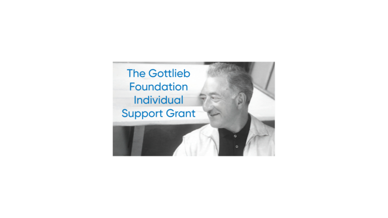 A grey-scale portrait of a smiling man alongside blue text that reads 'The Gottlieb Foundation Individual Support Grant'.