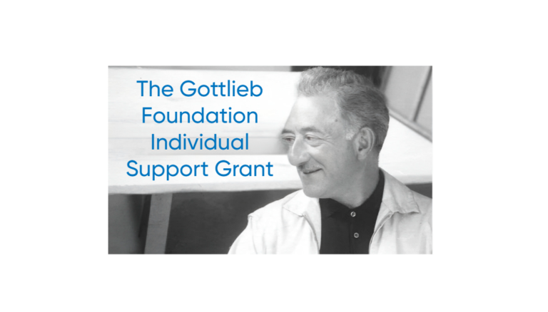 Grayscale portrait of a smiling man beside blue text that reads 'The Gottlieb Foundation Individual Support Grant'.